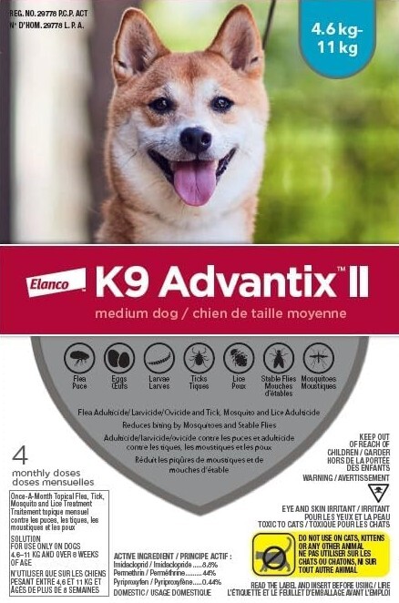 Ps952 - Gouttes anti-puces et tiques K9 Advantix II pour chiens de 4,6 kg à 11 kg - Elanco