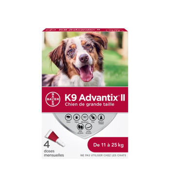 Gouttes anti-puces et tiques K9 Advantix II pour chiens de 11 kg à 25 kg - Elanco