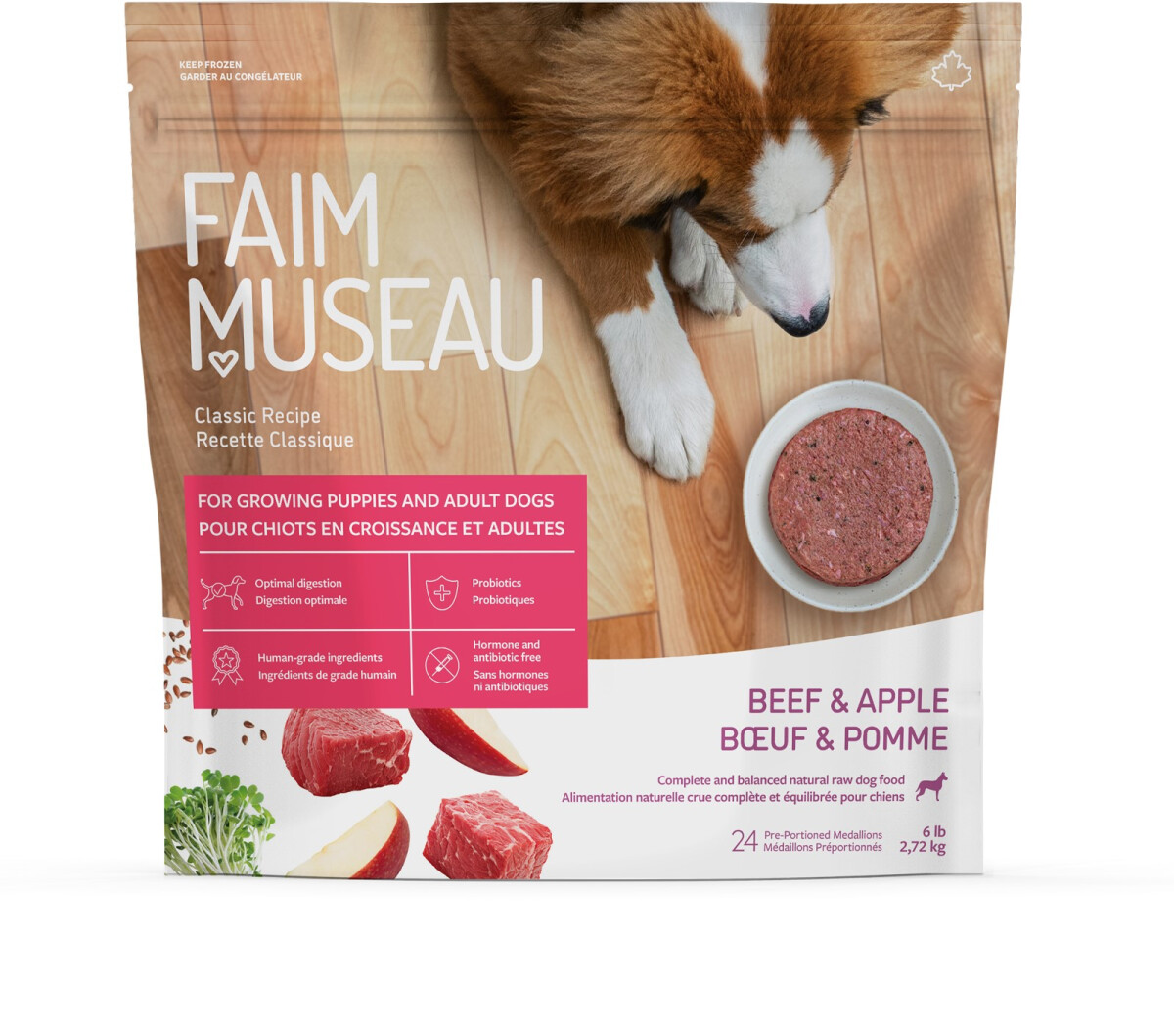 Fm108 - Nourriture crue recette classique boeuf & pomme pour chiens - Faim Museau