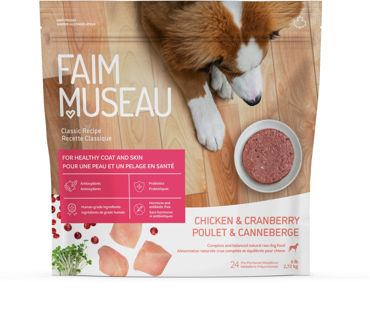 Fm118 - Nourriture crue recette classique poulet & canneberge pour chiens - Faim Museau