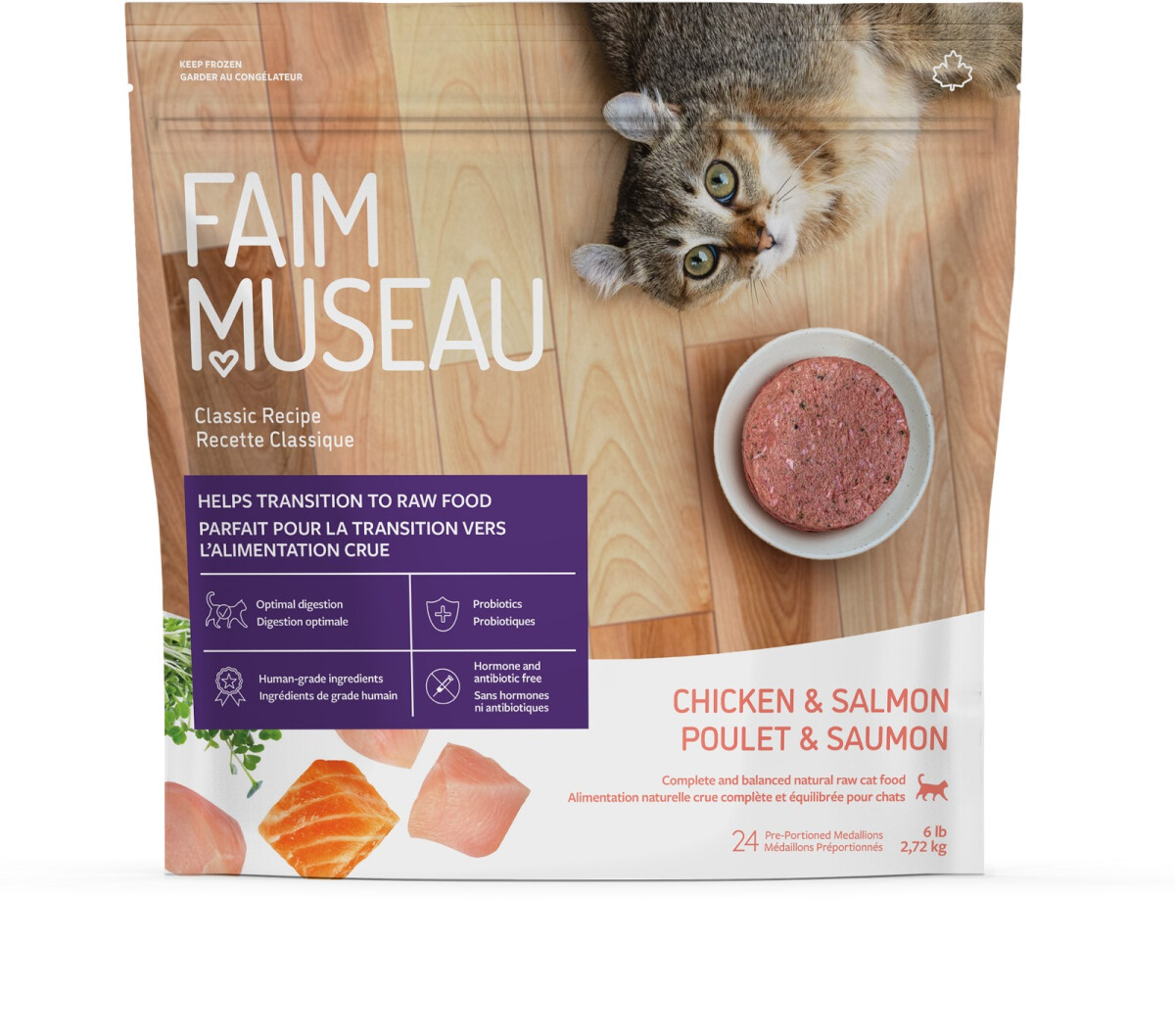 Fm306 - Nourriture crue recette classique poulet & saumon pour chats - Faim Museau