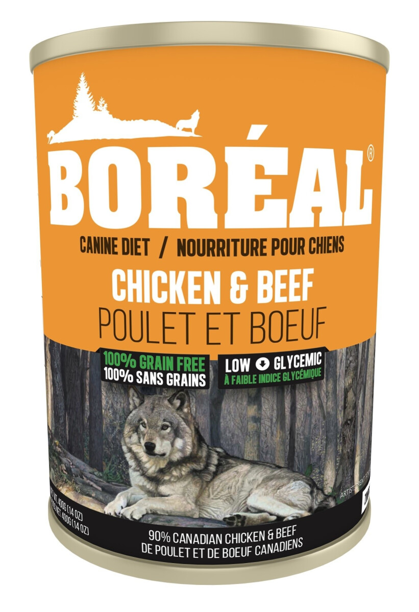 Br4552 - Nourriture en boîte au poulet et boeuf sans grains pour chiens - Boréal