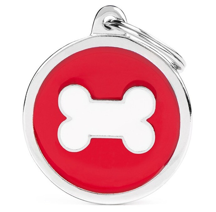 Tg2424 - Médaille pour animaux cercle rouge avec os - MyFamily