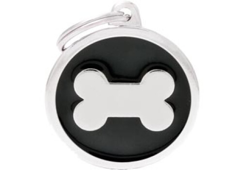 Médaille pour animaux grand rond noir avec os - MyFamily