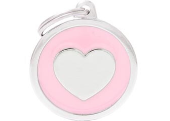Tg1340 - Médaille pour animaux grand rond rose avec coeur - MyFamily