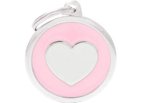 Médaille pour animaux grand rond rose avec coeur - MyFamily