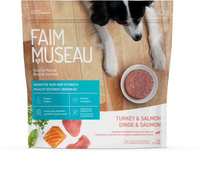 Nourriture crue recette solution dinde & saumon pour chiens - Faim Museau
