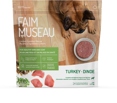 Nourriture crue recette ingrédients limités à la dinde pour chiens - Faim Museau