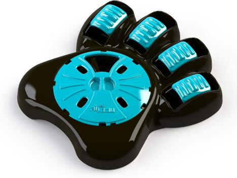 Bol interactif bleu en forme de patte pour chiens - Aikiou