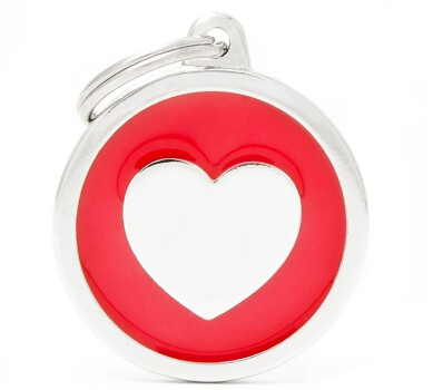 Médaille pour animaux grand rond rouge avec coeur - MyFamily