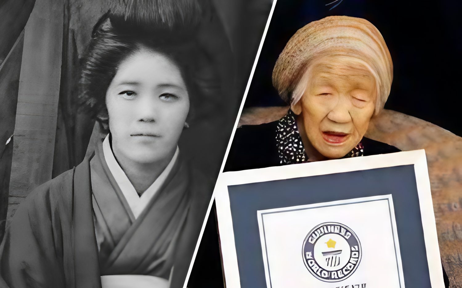 A now and then photo of a Japanese lady showing the cool fact of an increasingly older demographic