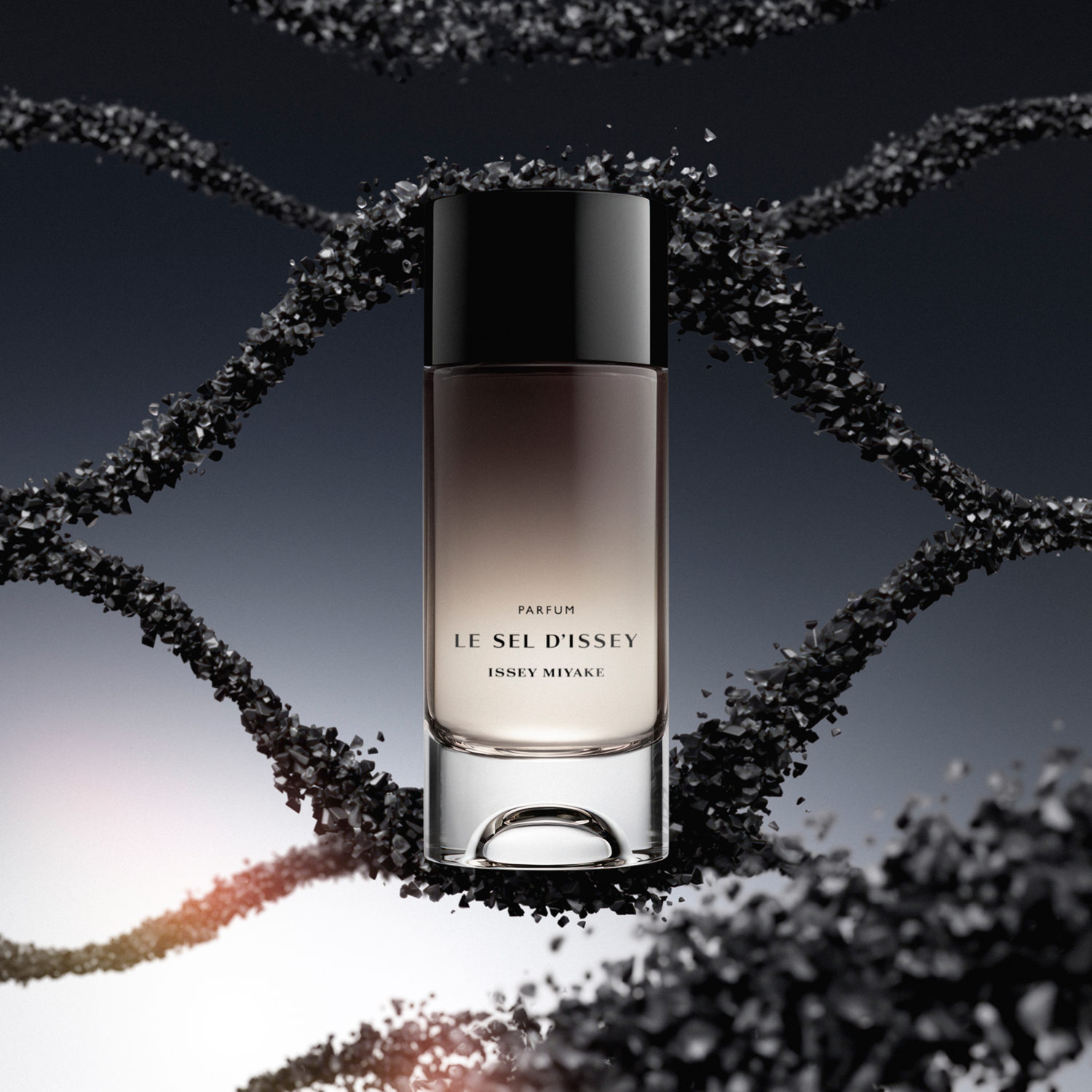 Issey Miyake Le Sel d'Issey Parfum luxury fragrance bottle inspired by black salt crystals