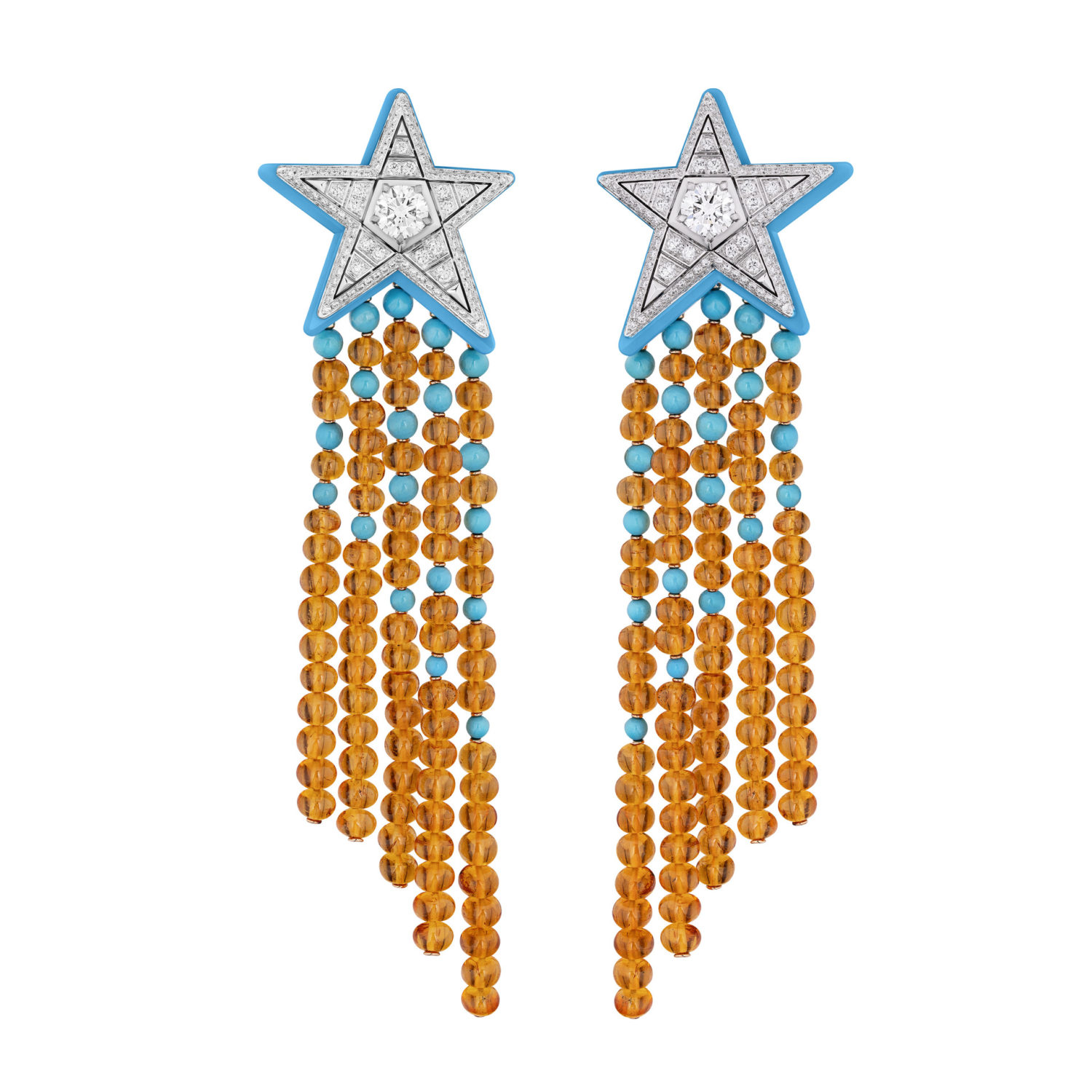 SYMBOLE OMBRÉ EARRINGS Symbole ombré earrings in white gold, diamonds, spessartite garnets and turquoise