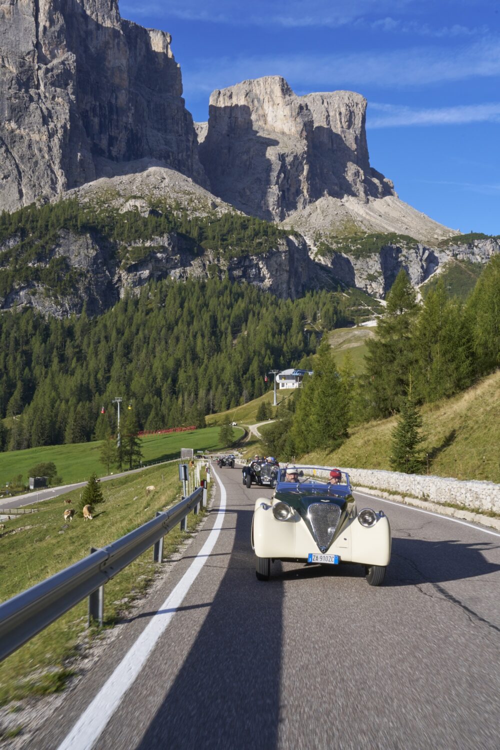 Vintage cars taking part in the Louis Vuitton Dolomites Classic Run 2026