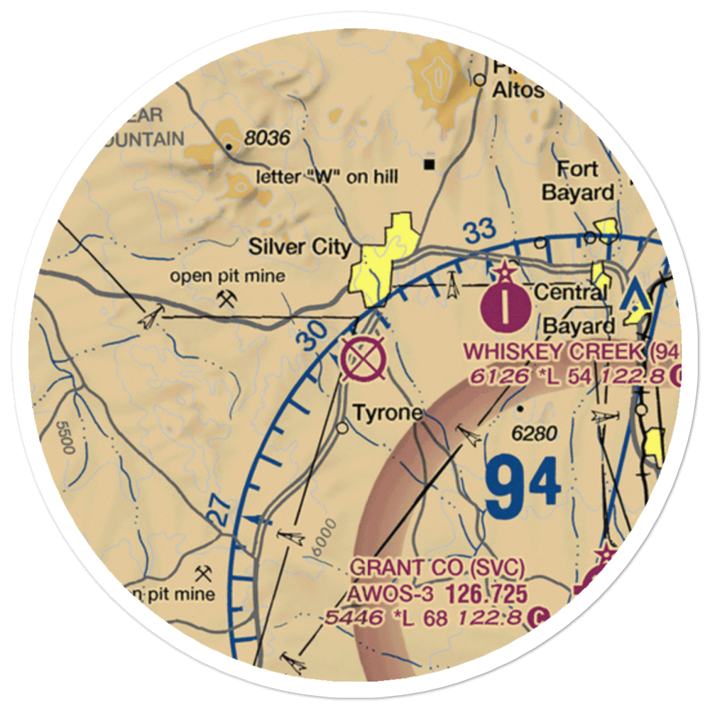 Turner Ridgeport Airport (NM72) VFR Sectional Sticker (20 mile) 