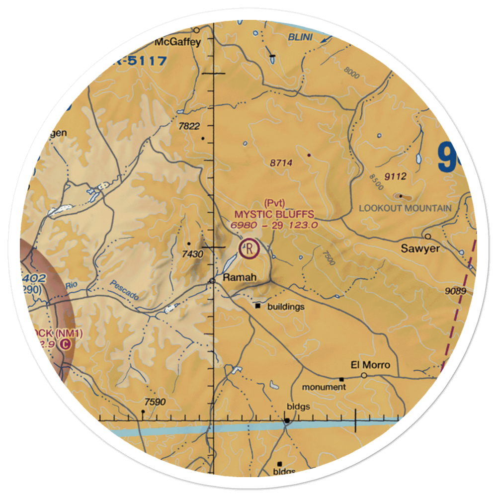 Mystic Bluffs Airport (NM56) VFR Sectional Sticker (30 mile) 