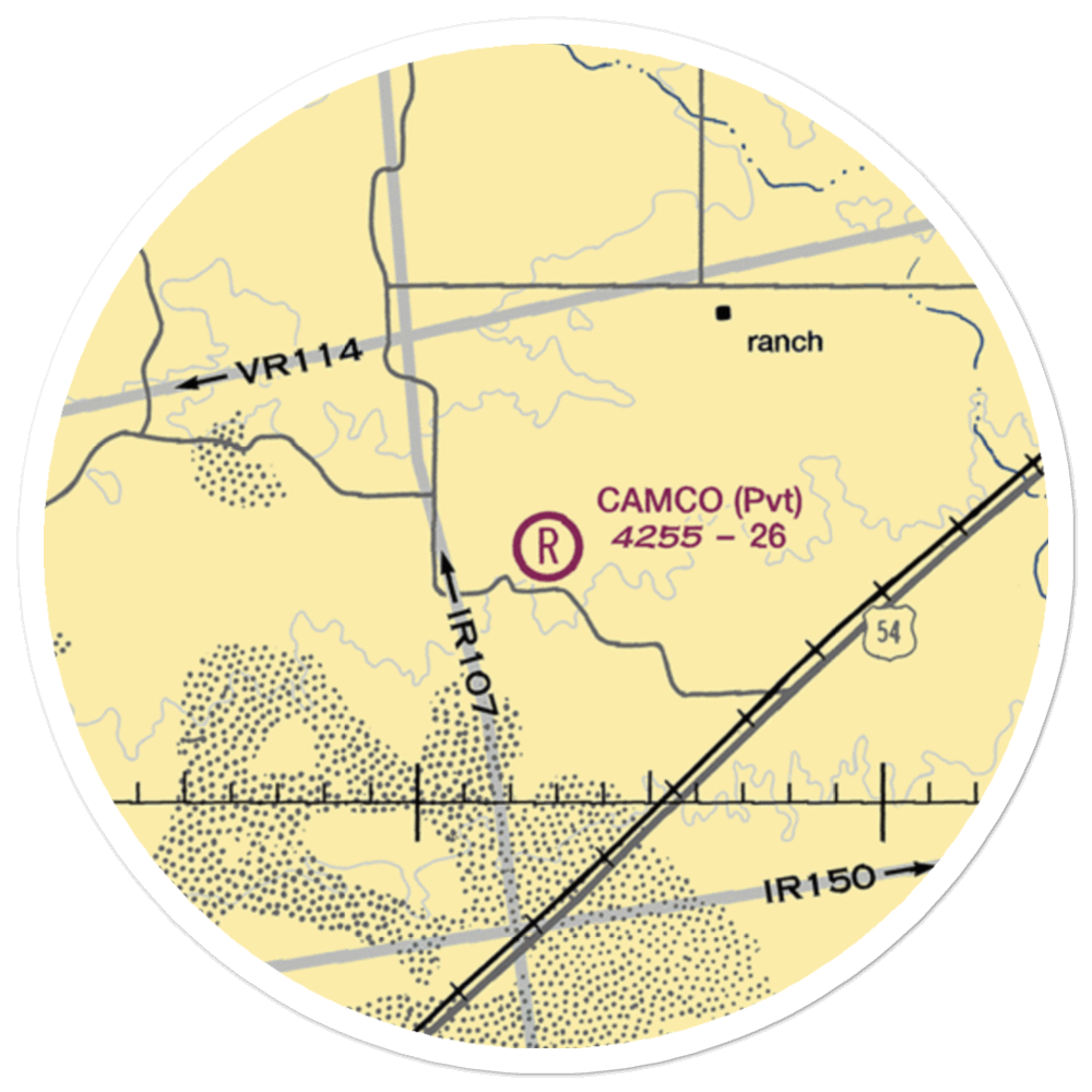 Camco Ranch Airport (NM52) VFR Sectional Sticker (20 mile) 