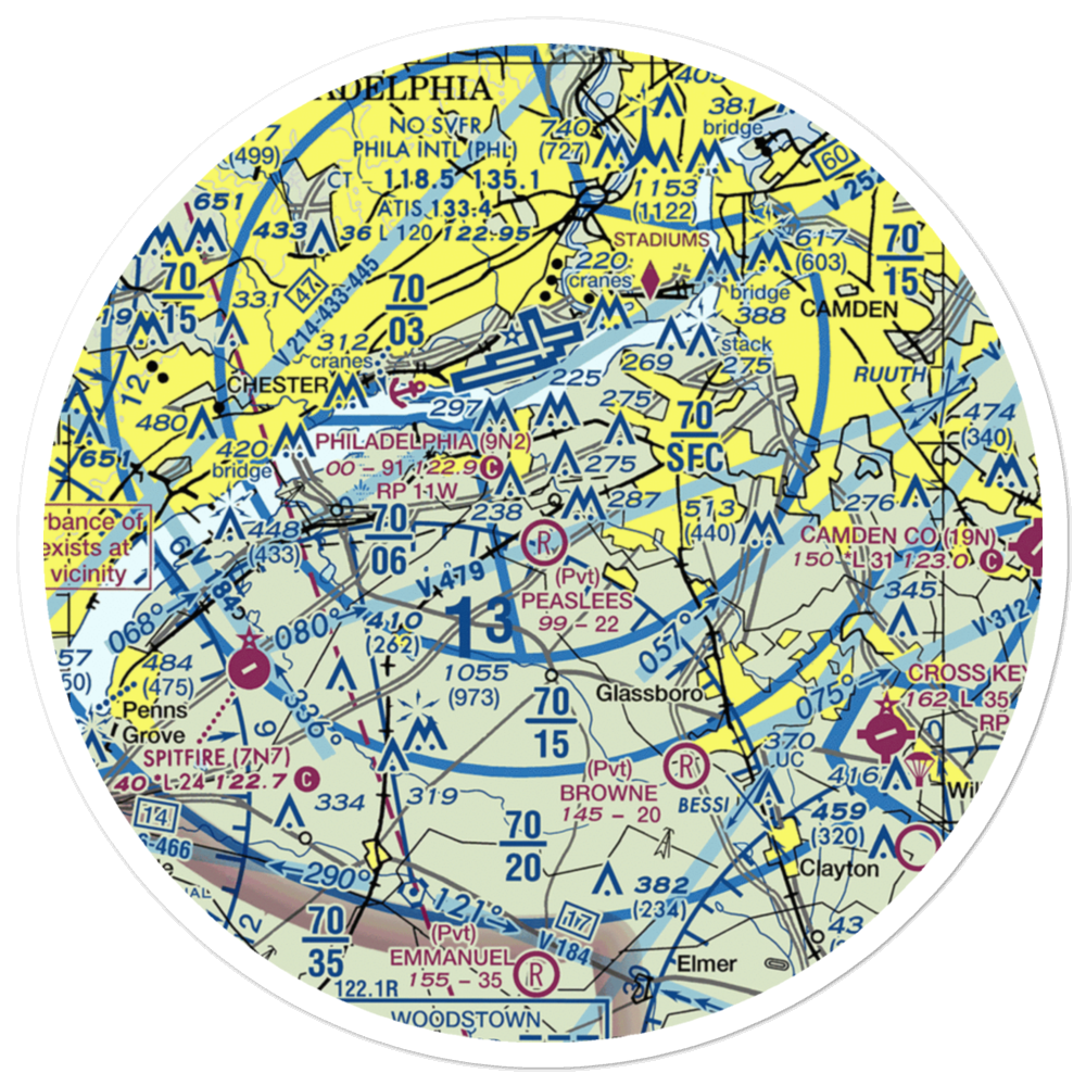 Peaslees Airstrip (NJ25) VFR Sectional Sticker (30 mile) 