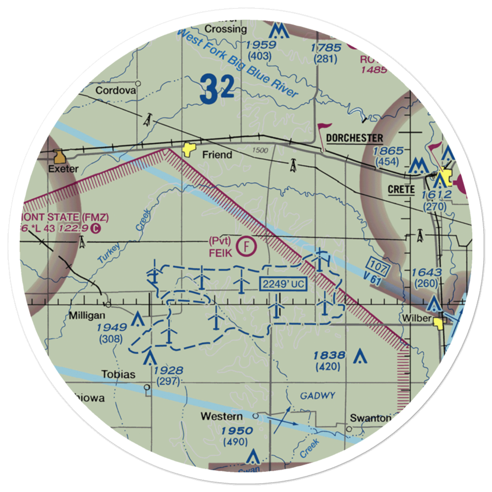 Feik Field Ultralight Flightpark (NE94) VFR Sectional Sticker (30 mile) 