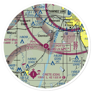 Denton Airfield (NE40) VFR Sectional Sticker (20 mile)