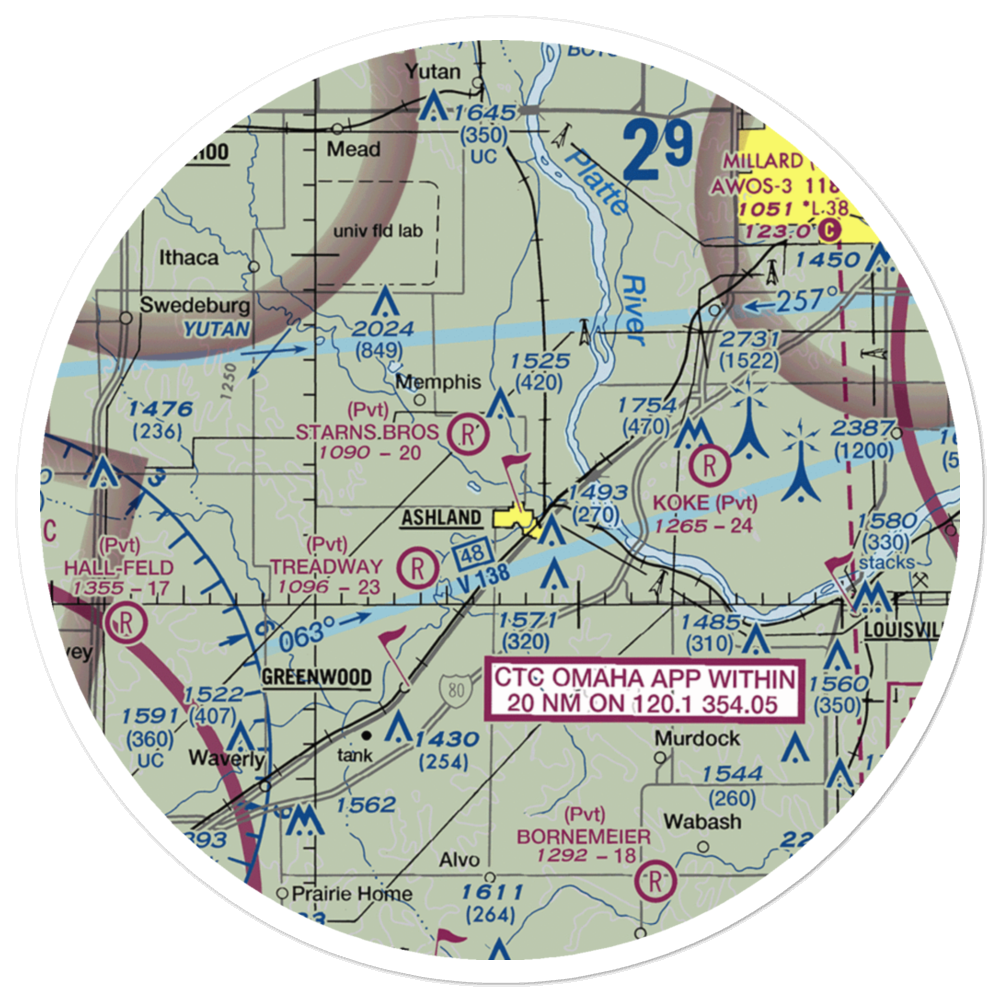 Starns Auxiliary Airport (NE15) VFR Sectional Sticker (30 mile) 