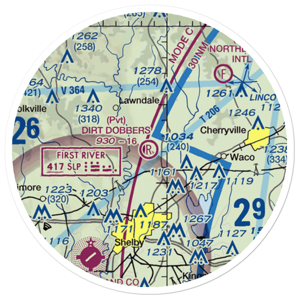 Dirt Dobber's Grass Strip (NC97) VFR Sectional Sticker (20 mile) 