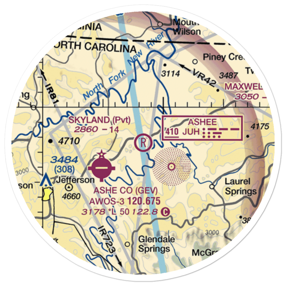 Skyland Airport (NC50) VFR Sectional Sticker (20 mile) 