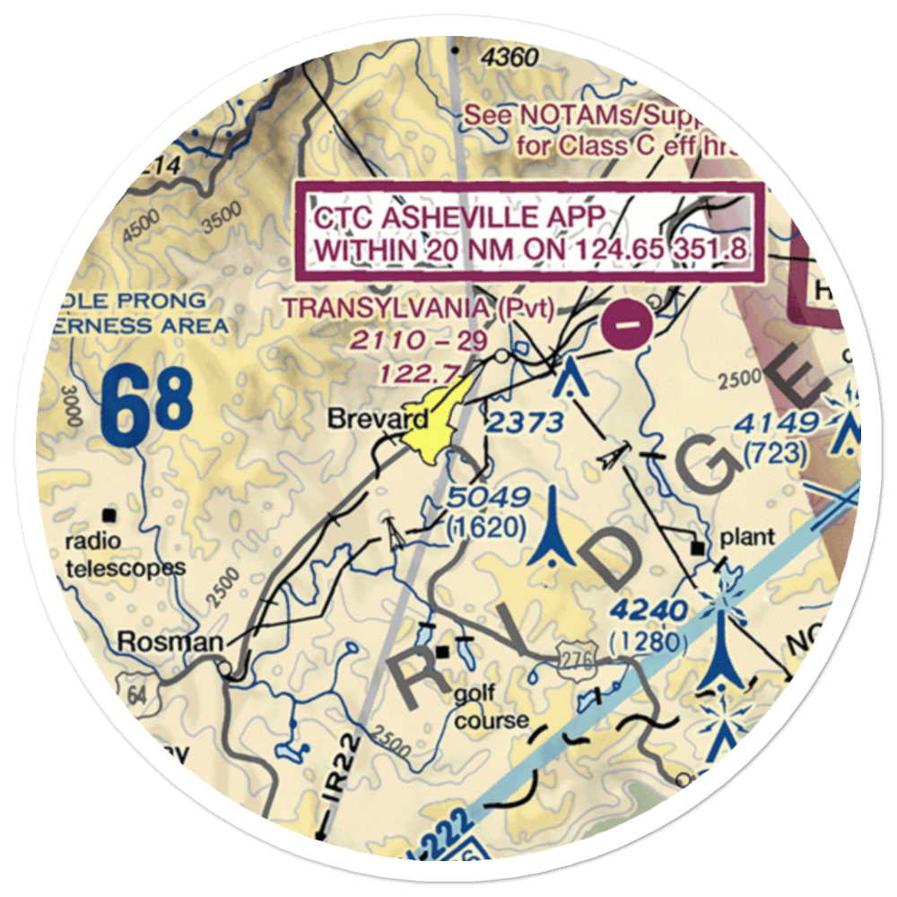 Brevard Airport (NC16) VFR Sectional Sticker (20 mile) 