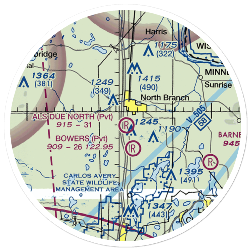 Al's Due North Airport (MY90) VFR Sectional Sticker (20 mile) 