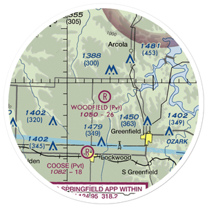 Woodfield Airpark Inc Airport (MU27) VFR Sectional Sticker (20 mile)