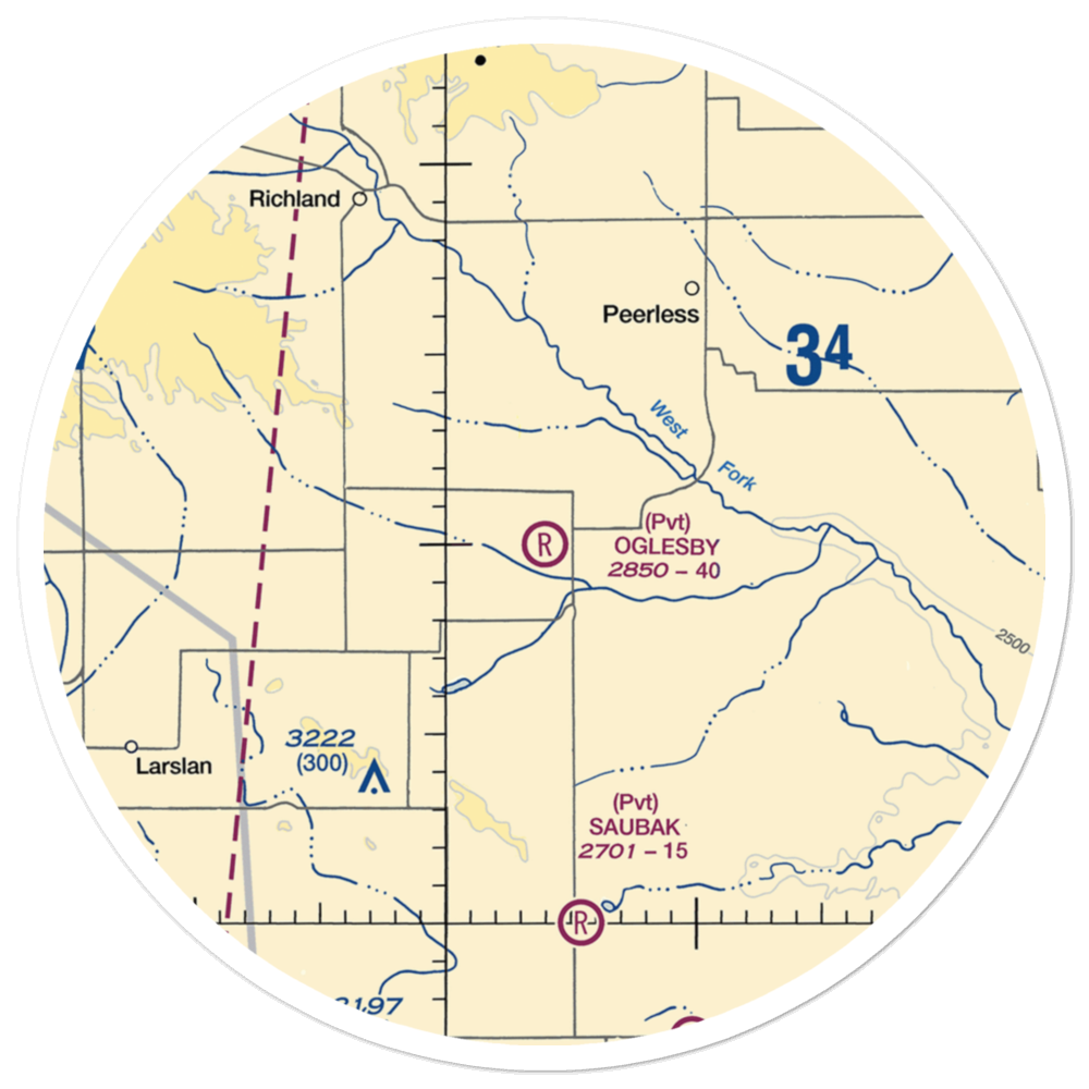 Oglesby Farms Inc Airport (MT87) VFR Sectional Sticker (30 mile) 