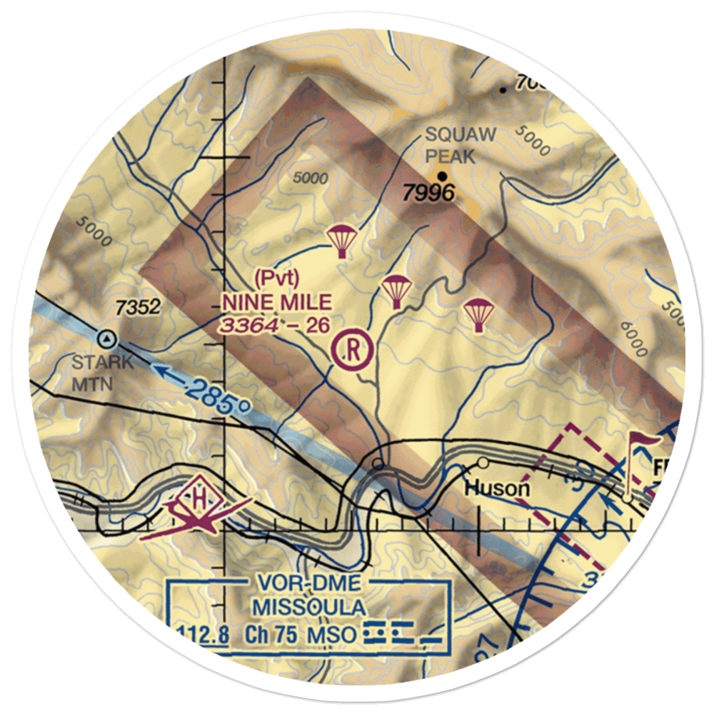 Nine Mile Airport (MT52) VFR Sectional Sticker (20 mile) 