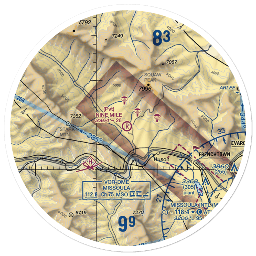 Nine Mile Airport (MT52) VFR Sectional Sticker (30 mile) 