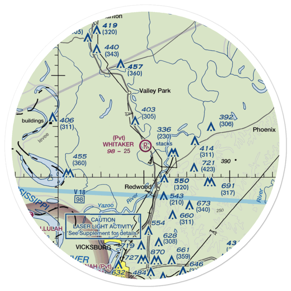 Whitaker Airport (MS43) VFR Sectional Sticker (30 mile) 