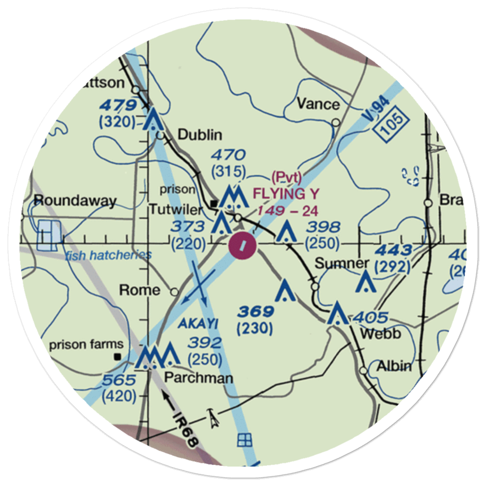 Flying Y Service Airport (MS41) VFR Sectional Sticker (20 mile) 