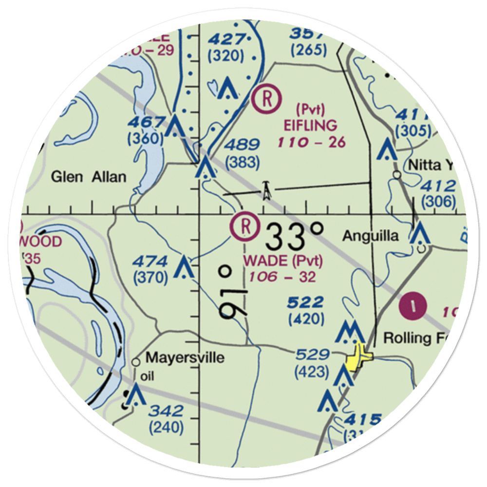 Wade Airport (MS35) VFR Sectional Sticker (20 mile) 