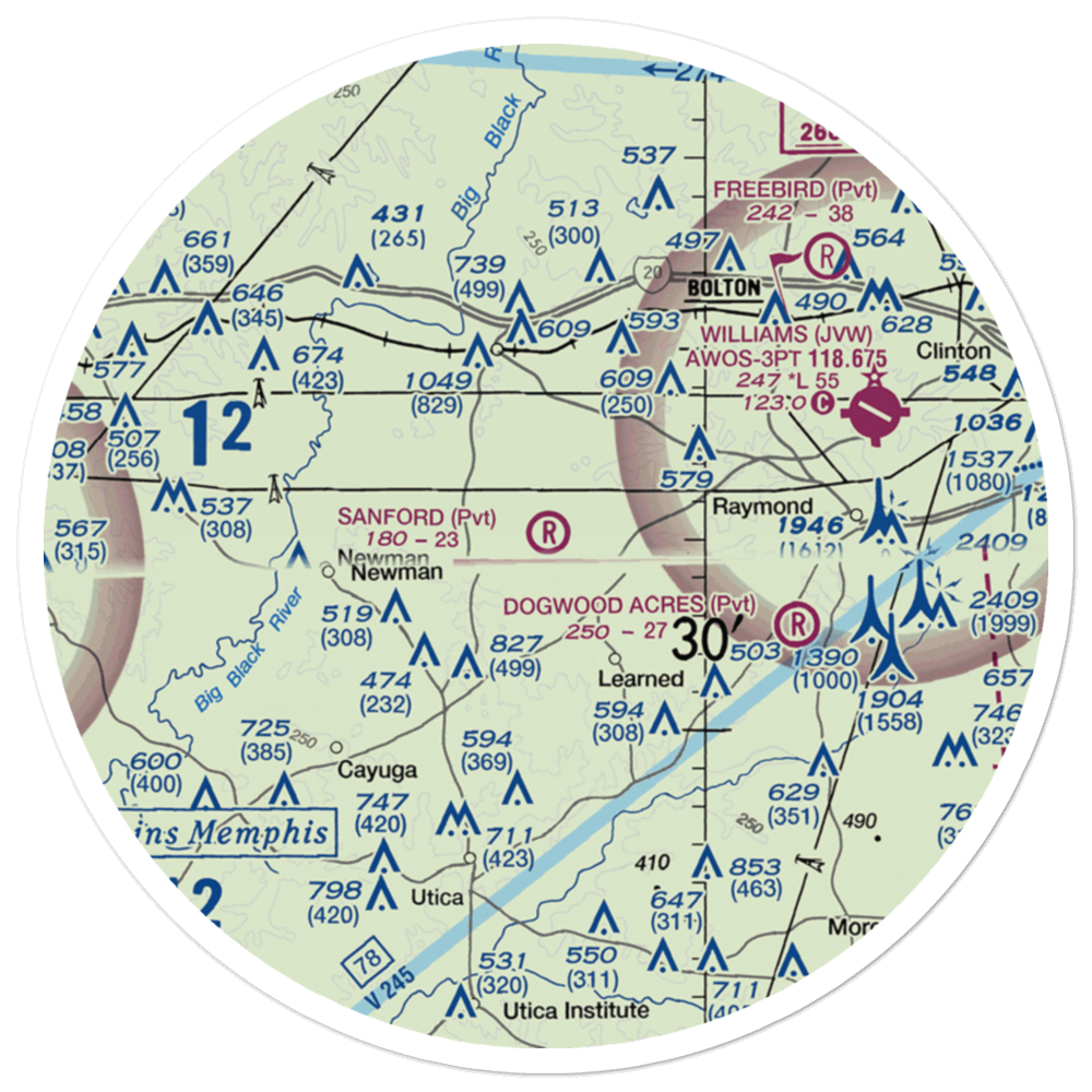 Joe Sanford Field (MS24) VFR Sectional Sticker (30 mile) 