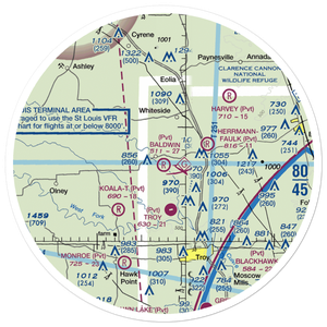 Baldwin Airport (MO39) VFR Sectional Sticker (30 mile)