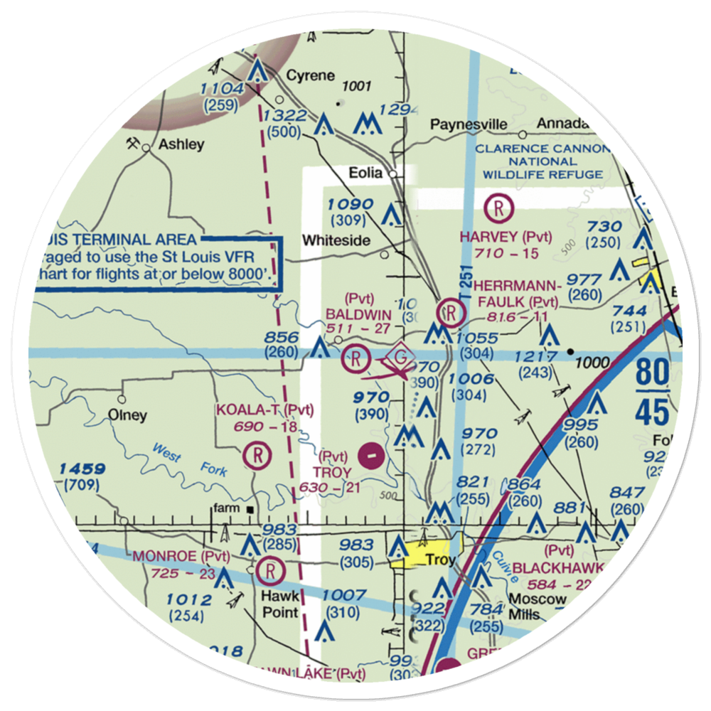 Baldwin Airport (MO39) VFR Sectional Sticker (30 mile) 