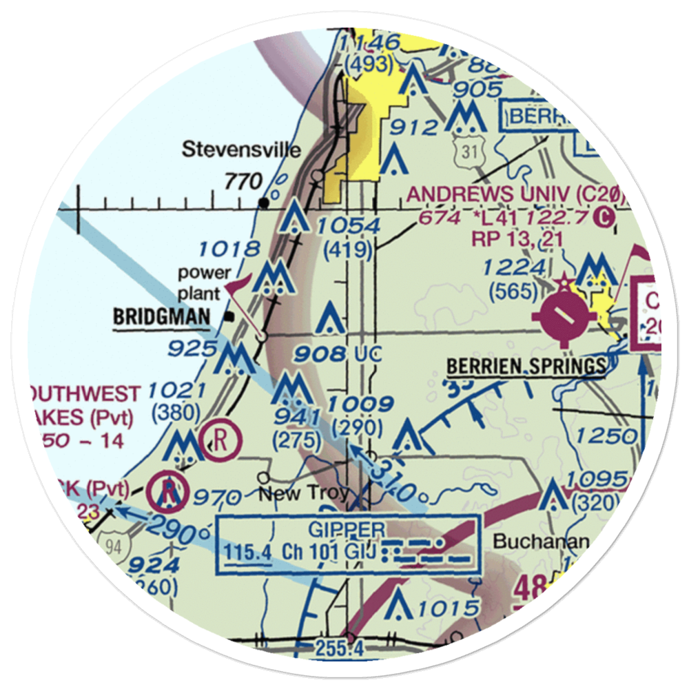 Baroda Airport (MI68) VFR Sectional Sticker (20 mile) 