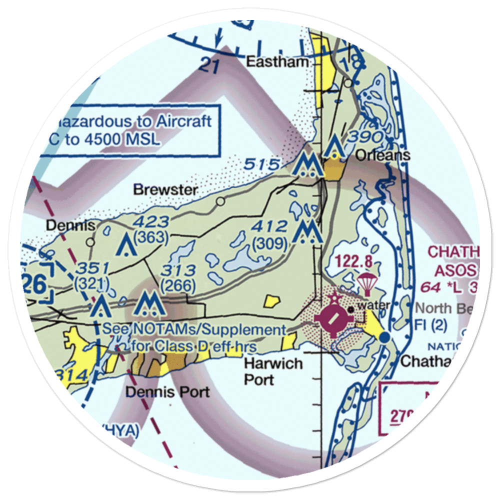 Long Pond Seaplane Base (MA25) VFR Sectional Sticker (20 mile) 