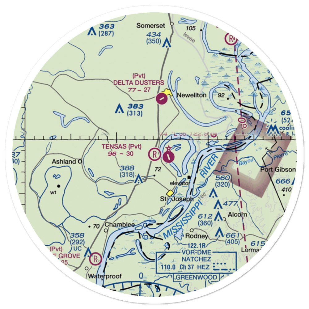 Tensas Flying Service Airport (LA53) VFR Sectional Sticker (30 mile) 