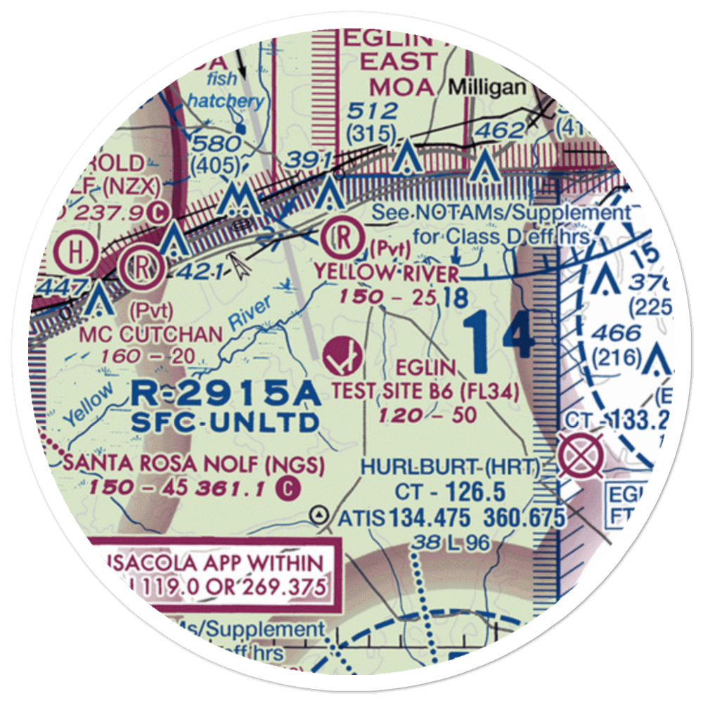 Eglin Auxiliary Field 6 Airport (KZ01) VFR Sectional Sticker (20 mile) 
