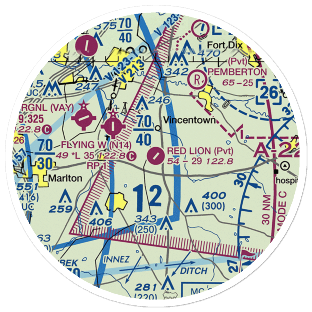 Red Lion Airport (JY73) VFR Sectional Sticker (20 mile) 