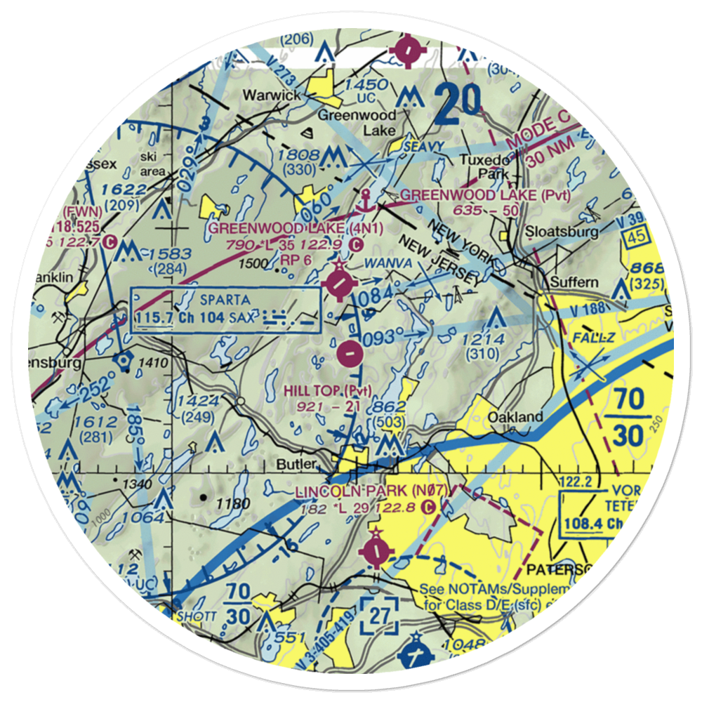 Hill Top Airport (JY43) VFR Sectional Sticker (30 mile) 