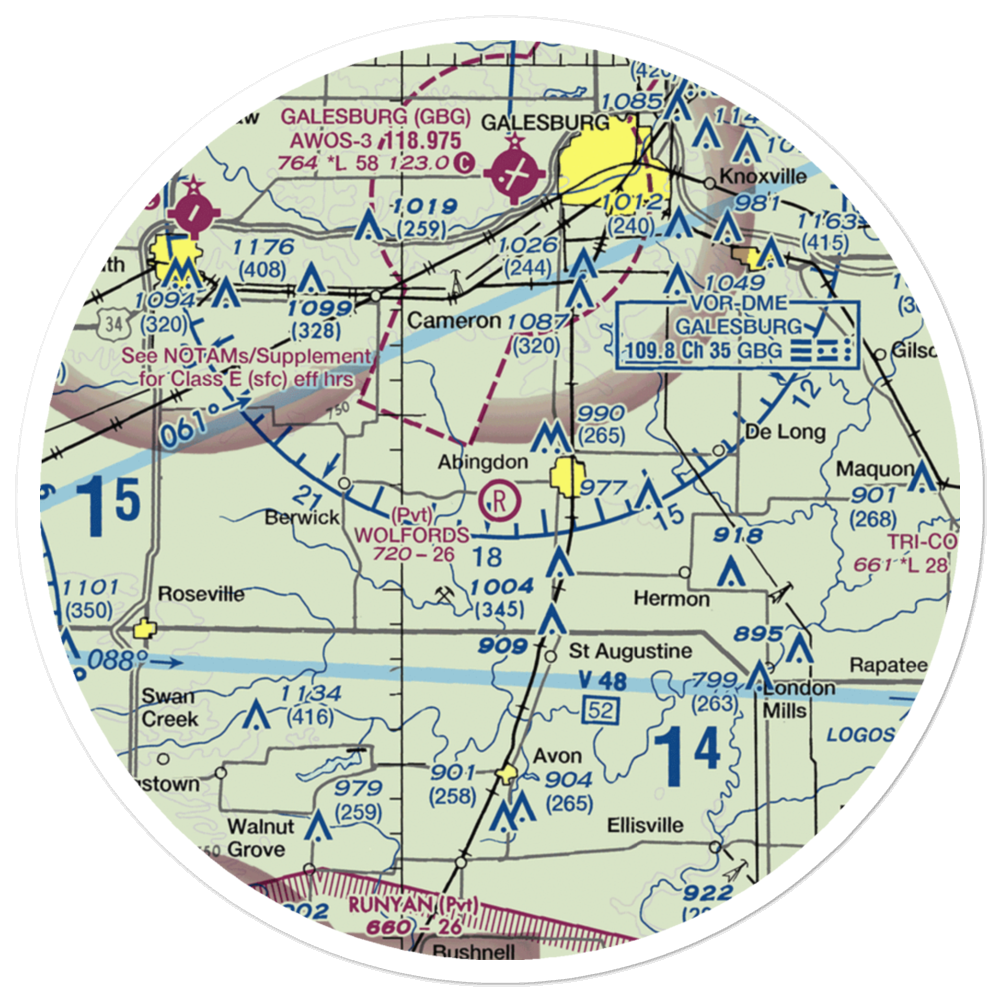 Wolford's Airport (IL01) VFR Sectional Sticker (30 mile) 
