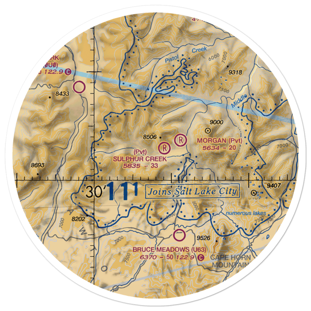 Sulphur Creek Ranch Airport (ID74) VFR Sectional Sticker (30 mile) 