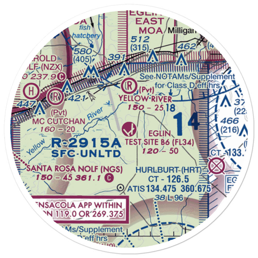 Eglin Test Site B6 Airport (FL34) VFR Sectional Sticker (20 mile) 