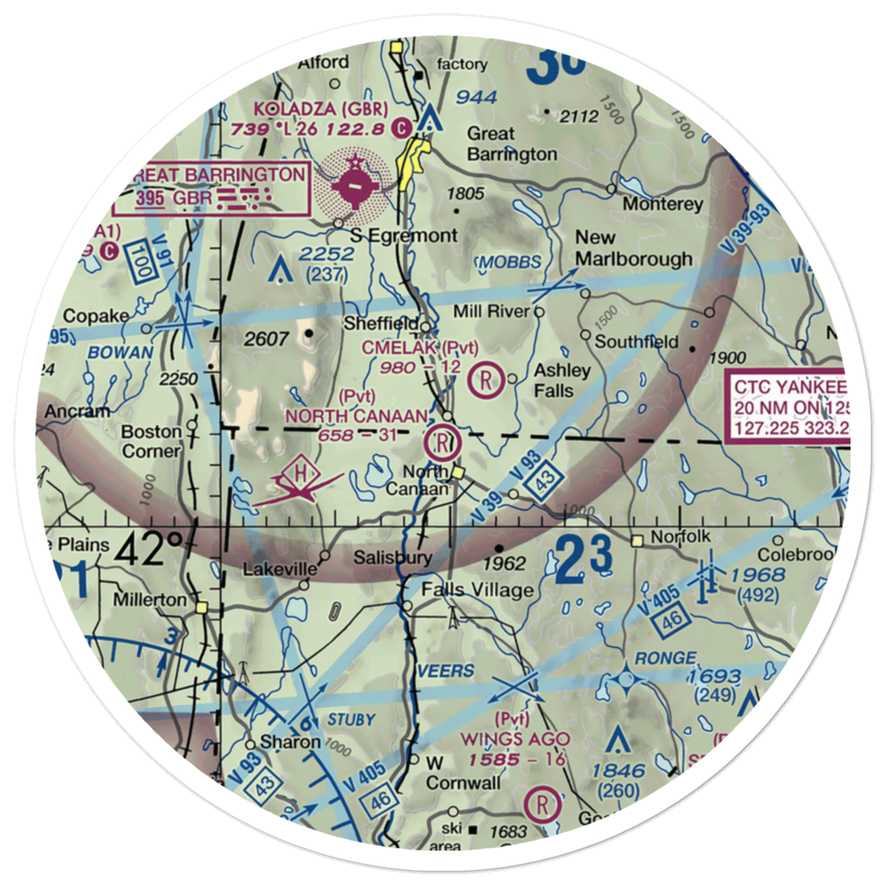 North Canaan Aviation Facilities Inc Airport (CT24) VFR Sectional Sticker (30 mile) 