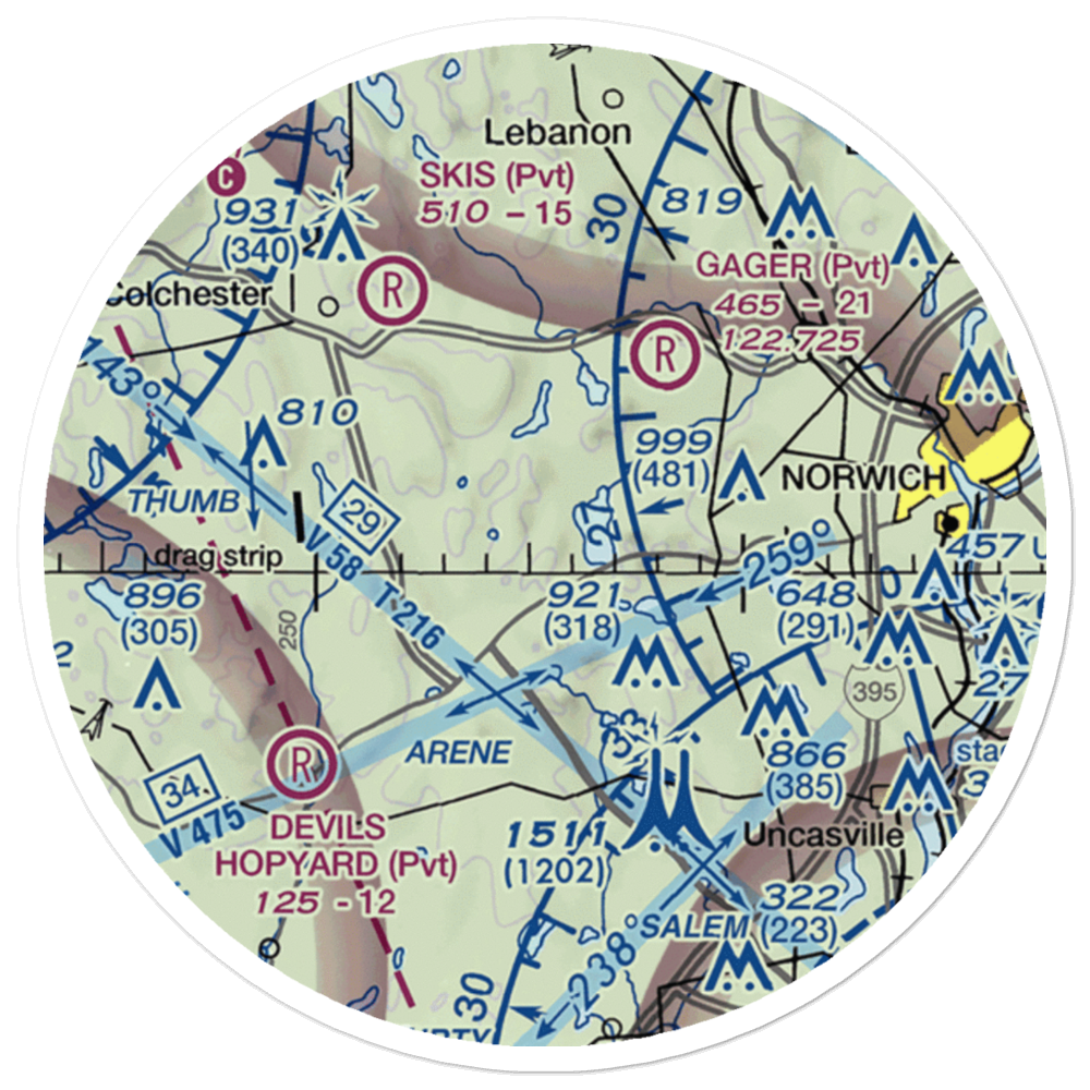 Gardner Lake Airport (CT08) VFR Sectional Sticker (20 mile) 